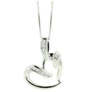 14K White Gold 0.11ct Swaying Heart Channel Set White Diamond Pendant Necklace: Jewelry