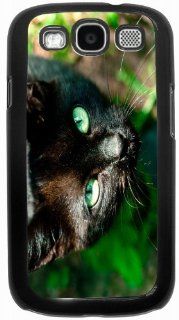 Rikki KnightTM Cat with Bright Green Eyes   Black Hard Rubber TPU Case Cover for Samsung Galaxy i9300 Galaxy S3 Cell Phones & Accessories
