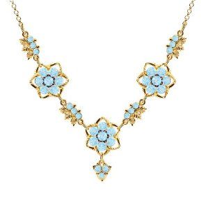 Feminine 24K Yellow Gold over .925 Sterling Silver Necklace with Twisted Lines and 6 Petal Flowers, Enriched with Fancy Charm and Light Blue Swarovski Crystals; Handmade in USA: Choker Necklaces: Jewelry