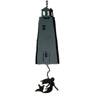 North Country Wind Bells Sentinel Lighthouse™ Black with Mermaid Multi Tones   3 Sided   Wind Chimes