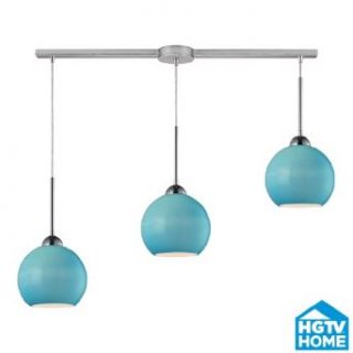 HGTV HOME 10240/3L AQ Cassandra 3 Light Pendant with Aqua Glass Shade, 36 by 10 Inch, Polished Chrome Finish   Ceiling Pendant Fixtures  