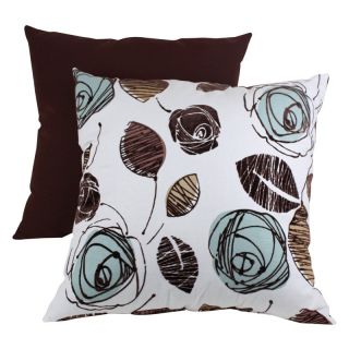 Decorative Brown and Blue Flocked Floral Square Toss Pillow   Decorative Pillows