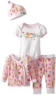 Happi by Dena Baby Girls Newborn Woodland Owl 4 Piece Set, White, 3 6 Months: Infant And Toddler Layette Sets: Clothing