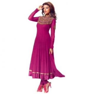 Rani pink net anarkali suit with antique embroidery by B91 Exclusive: World Apparel: Clothing