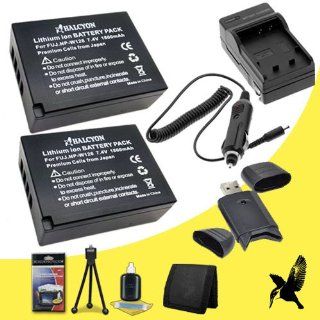 Two Halcyon 1800 mAH Lithium Ion Replacement NP W126 Battery and Charger Kit + Memory Card Wallet + SDHC Card USB Reader + Deluxe Starter Kit for Fujifilm X E1 Mirrorless Digital Camera and Fujifilm NP W126  Digital Slr Camera Bundles  Camera & Photo
