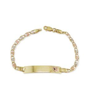 14k Tri Color Gold Heart Mariner ID Chain Bracelet: Link Bracelets: Jewelry