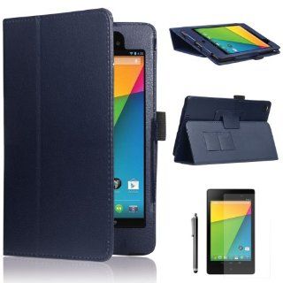 Swees New Google Nexus 7 2 II Tablet Case Premium Folio Case / Cover and Flip Stand for the Nexus 7 v2   July 2013 Release with Built in Magnet for Sleep / Wake Feature, Includes Screen Protector and Stylus Pen   Navyblue: Computers & Accessories
