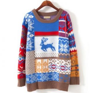 Women Girls Christmas Jubilant Deer Tree Sweater (Blue) at  Womens Clothing store: Pullover Sweaters