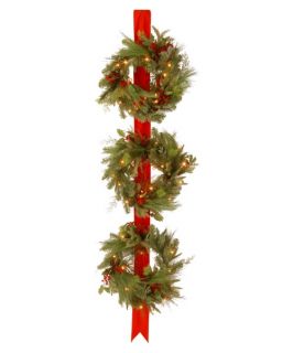 Decorative Collection Triple Wreath Door Hang with 3 18 in. Pre Lit Christmas Wreaths   Christmas Wreaths