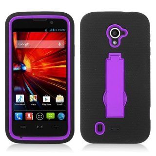 ZTE Majesty 796C 3 in 1 Bundle for Straight Talk Net 10   Purple Hybrid Duo Shield Tough Armor Case with Stand and SureGrip Skin Cover + Crystal Clear Screen Protector + SportDroid Transparent/Clear Decal: Cell Phones & Accessories