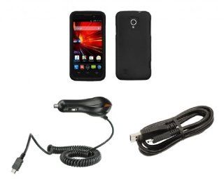 ZTE Majesty Z796C   Premium Accessory Kit   Black Rubberized Hard Shell Cover Case + ATOM LED Keychain Flashlight + Micro USB Cable + Car Charger: Cell Phones & Accessories