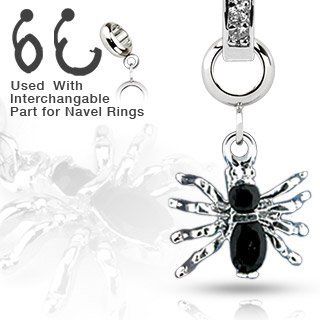 Add On Gem Paved Black Halloween SPIDER Dangle Charm ONLY for Interchangeable Belly Button / Navel Rings, Dermal Anchors and More   SHIPS FROM USA!: Jewelry