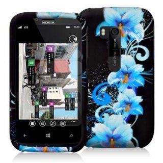 Blue Flowers Hard Snap On Rubberized Design Skin Case Cover for Nokia Lumia 822: Cell Phones & Accessories