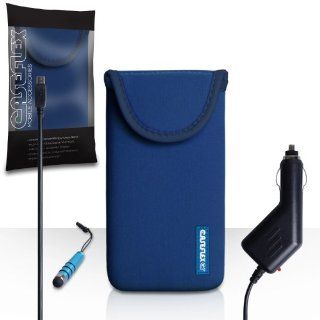 Nokia Lumia 825 Case Blue Neoprene Pouch Cover With Caseflex Logo And Mini Stylus Pen / Car Charger: Cell Phones & Accessories