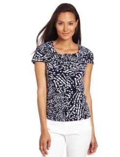 Anne Klein Women's Abstract Dot Print Shell, New Marine Multi, Large Fashion T Shirts