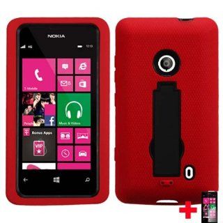 NOKIA LUMIA 521 BLACK RED SYMBIOSIS HARD HYBRID KICKSTAND CELL PHONE CASE COVER + FREE SCREEN PROTECTOR, FROM [TRIPLE 8 ACCESSORIES]: Cell Phones & Accessories
