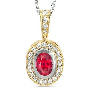Vintage Oval Shaped Diamond Pendant With An Oval Center Stone In 18K Yellow Gold With A 1.06 ct. Genuine Ruby Center Stone.: CleverEve: Jewelry