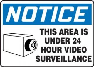 Accuform Signs MASE806VP Plastic Safety Sign, Legend "NOTICE THIS AREA IS UNDER 24 HOUR VIDEO SURVEILLANCE" with Graphic, 7" Length x 10" Width x 0.055" Thickness, Blue/Black on White: Industrial Warning Signs: Industrial & Sci