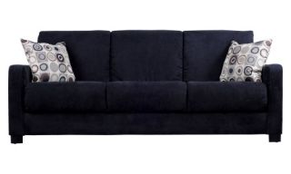 Handy Living Tahoe Black Microfiber Convertible Sofa with Geometric Circle Pillows   Sofas