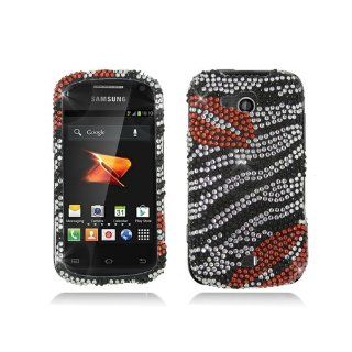 Black Silver Zebra Stripe Lips Bling Gem Jeweled Crystal Cover Case for Samsung Galaxy Axiom SCH R830: Cell Phones & Accessories