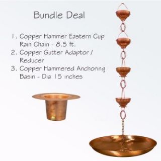 Monarch Copper Eastern Hammered Cup with Link 8.5 ft. Rain Chain Bundle   Rain Chains