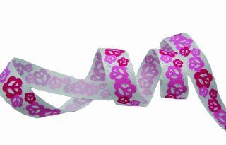 Etc Ribbons and More 20 Yard Spool Grosgrain Ribbon, 7/8 Inch, Pink/Fuchsia Flower Peace Sign