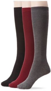 Nine West Women's Solid Flat Knit Knee High 3 Pair Sock, Bordeaux/Heather Charcoal/Black, Size 9 11 Dress Socks