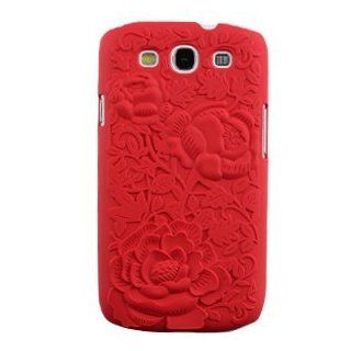 Samsung Galaxy S 3 III / S3 SIII / i9300 i 9300 Red 3D 3 D Rose Floral Flowers Design Rubberized Textured Snap On Hard Protective Cover Case Cell Phone: Cell Phones & Accessories