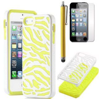 Pandamimi ULAK(TM) Deluxe Yellow White Zebra Combo Hard Soft High Impact for Apple iPhone 5 5G Armor Case Skin Gel + Screen Protector + Stylus Cell Phones & Accessories
