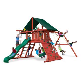 Gorilla Playsets Sun Climber I Wood Swing Set with Canvas Green Canopy   Swing Sets