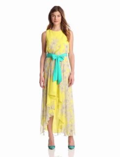 Eliza J Women's Sleeveless Blouson Floral High Low Hem Dress, Yellow, 6 at  Womens Clothing store: