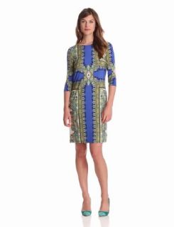London Times Women's Matte Jersey Printed Dress, Blue, 8 at  Womens Clothing store: