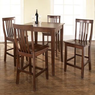 Crosley 5 Piece Pub High Dining Set with Cabriole Leg and School House Stools   Indoor Bistro Sets