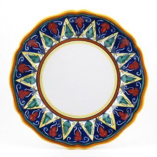 Hand Painted Italian Ceramic 11 inch Dinner Plate Scallop Rim Geometrico 20E   Handmade in Deruta: Kitchen & Dining