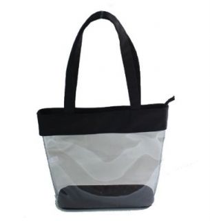 Clear Fashion Tote Bag with Black Microfiber Trim & Zipper Closure : Top Handle Handbags : Beauty