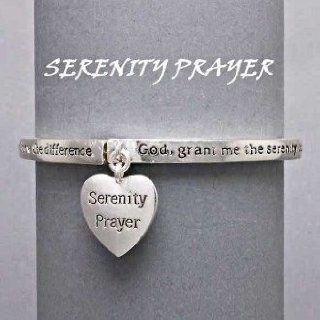 Women's Inspirational Silver Heart Serenity Prayer Bracelet. Stretch Bracelet.: Charm Bracelets: Jewelry