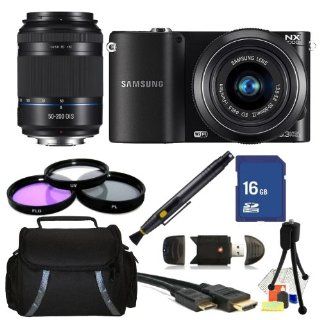 Samsung NX1000 Mirrorless Wi Fi Digital Camera (Black) with 20 50mm & 50 200mm Dual Lens kit. 3 Piece Filter Kit (UV CPL FLD), 16GB Memory Card, High Speed Card Reader, Mini HDMI Cable, Carrying Case & More : Digital Camera Accessory Kits : Camera 
