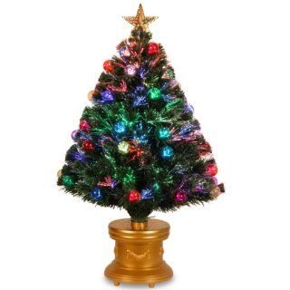 National Tree 36 Inch Fiber Optic Fireworks Red, Green, Blue and Gold Fiber Inner Ornament Tree with Top Star and Gold Revolving LED Base   Christmas Trees