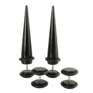 Fake Plugs Kit, Black Acrylic Fake Tapers with Plugs 16 Gauge   0G Gauges (8mm) Look   4 Pieces: Body Piercing Tapers: Jewelry