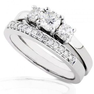 3/8ctw Three Stone Round Brilliant Diamond Wedding Ring Set in 14Kt White Gold (HI/I1 I2): Diamond Me: Jewelry