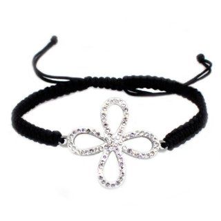 Tioneer Stainless Steel CZ Flower Petal Clover Adjustable Rope Bracelet   Length 6: to 10": Jewelry
