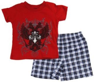 Broadway Kids Infant Boys Eagle Top T Shirt With Plaid Shorts 2Pc Clothing