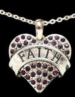 From the Heart Purple Crystal Rhinestone Heart Necklace with FAITH engraved across the center on 18 inch ChainRhinestones Sparkling!!  Perfect Gift for the Woman you Love!!! Wonderful Easter, Valentines or Any Day Gift. : Sports Related Collectibles : Spor