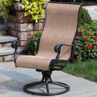 Alfresco Home Tortola Cast Aluminum High Back Sling Swivel Dining Arm Chair   Antique Wine Finish   Chairs