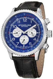 Stuhrling Original Men's 858L.02 "Octane" Concorso Silhouette Stainless Steel and Black Leather Watch with Blue Dial: Watches