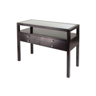 Winsome Copenhagen Console Table with Glass Top and 2 Drawers   Console Tables