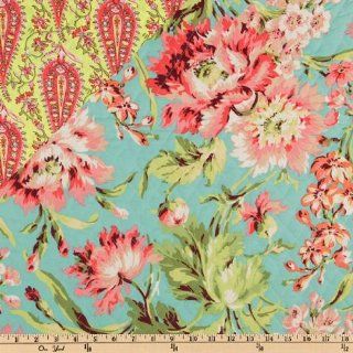 42'' Wide Amy Butler Double Sided Quilted Love Bliss Bouquet Teal Fabric By The Yard