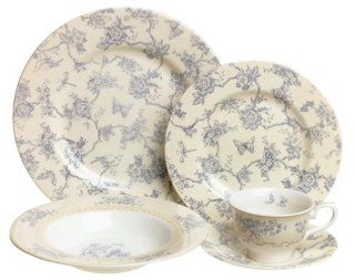 Queen's China Toile de Jouy Blue 20 Piece Dinnerware Set, Service for 4: Kitchen & Dining