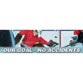 Accuform Signs MBR838 Reinforced Vinyl Motivational Safety Banner "OUR GOAL   NO ACCIDENTS" with Metal Grommets and Hockey Graphic, 28" Width x 8' Length Industrial Warning Signs