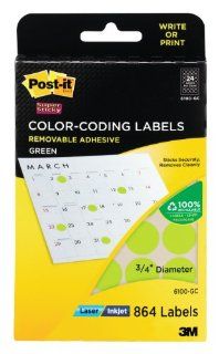 Post it Color Coding Labels, Laser/Inkjet, Neon Green, 3/4 Inch, 36 Sheets per Pack, 864 Labels Per Pk (6100 GC) : Office Products